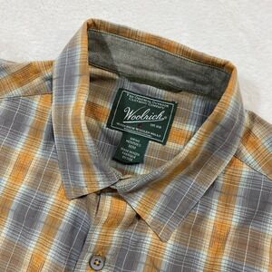 Woolrich Outdoor Plaid Organic Cotton Men's Medium Gray Short Sleeve Button-Up